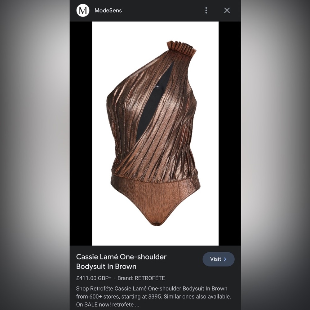 Retrofete Cassie Lamé One-shoulder
Bodysuit In Brown NWT